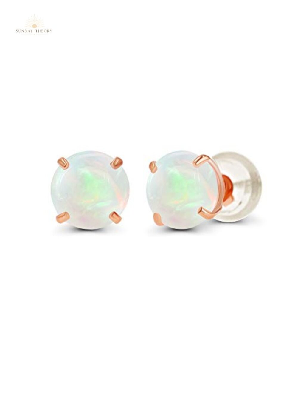 14K Solid Gold 6mm Round Opal Stud Earrings Prong Set